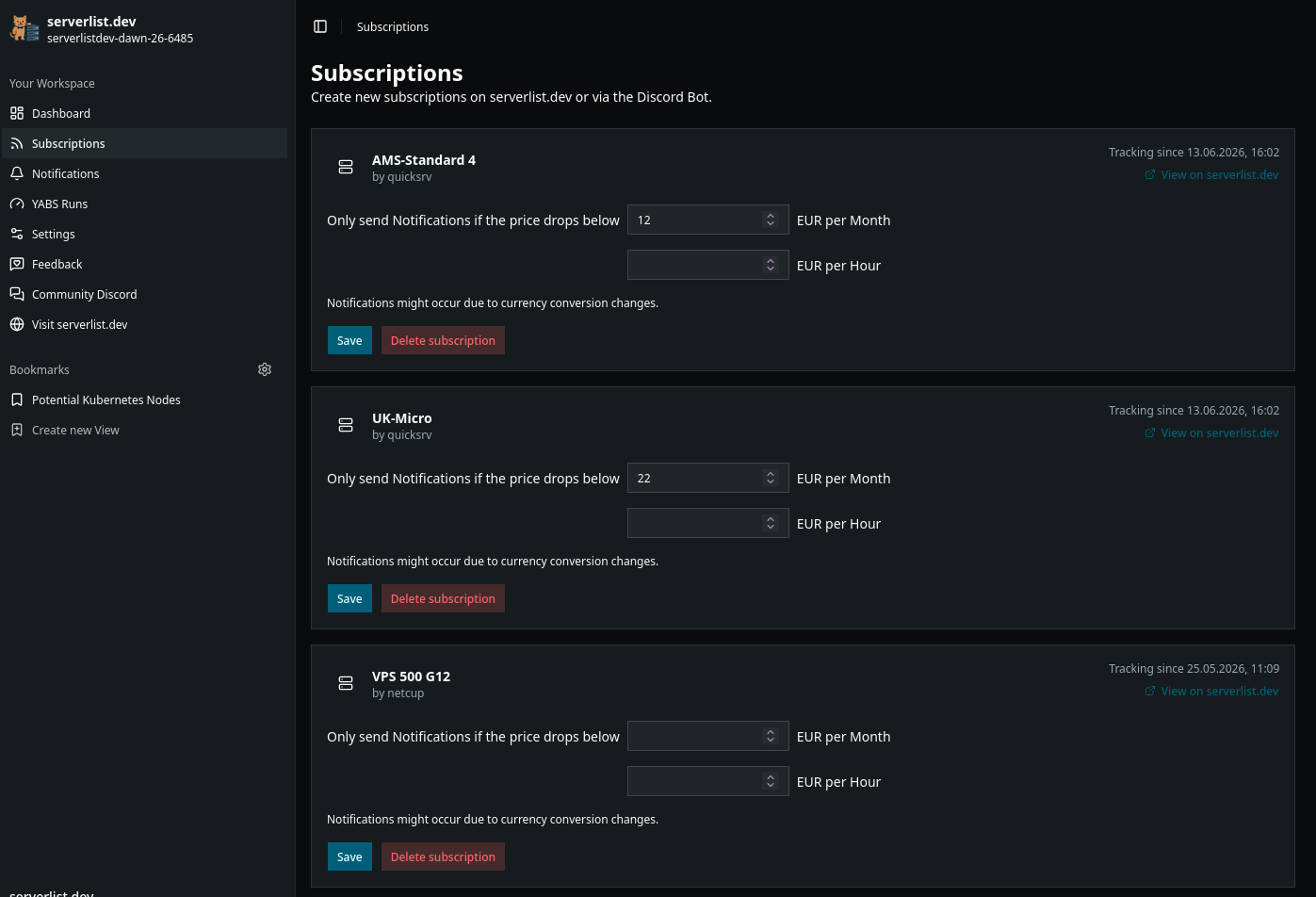 Workspace Dashboard - Manage your server filters, alerts, and search experience